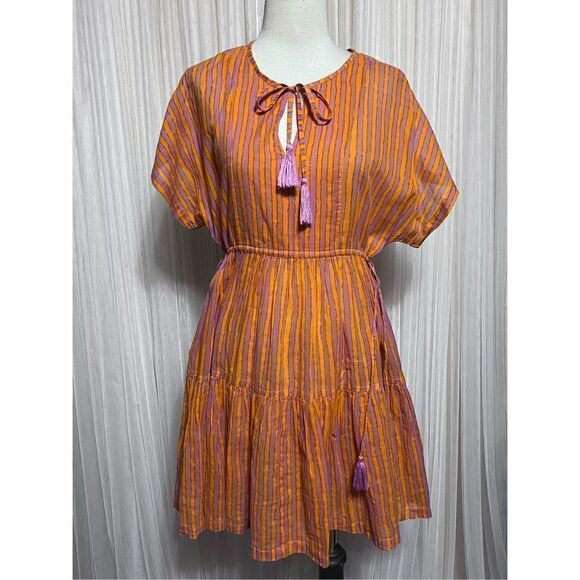 Oliphant Short Sleeve Tasseled Striped Dress Size XS - Picture 1 of 5